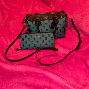Coach Turquoise Floral Satchel